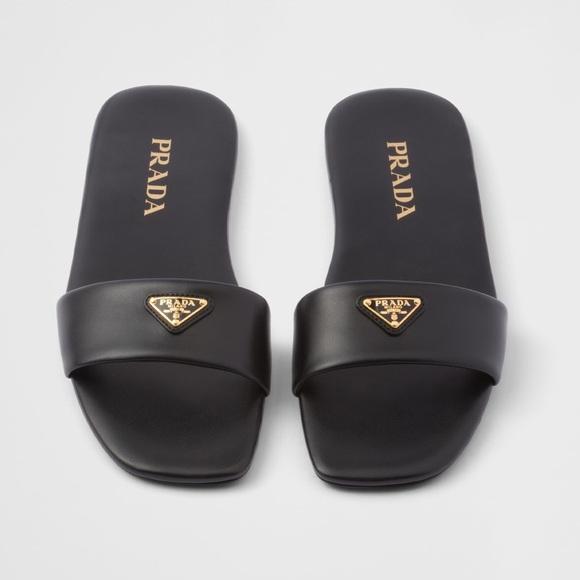 Prada Triangle Logo Slide Sandals in Black Size 36 New - Picture 1 of 7